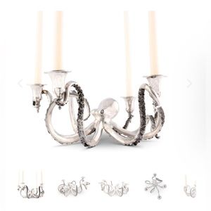 Four Taper Pewter Octopus Candelabrum